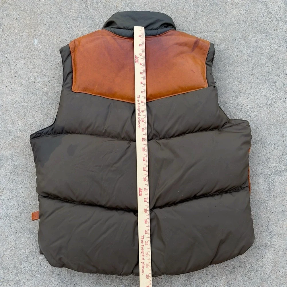 VTG Schott NYC Leather Down Plume Puffer Vest Men's Size 44 Western 70s 80s USA